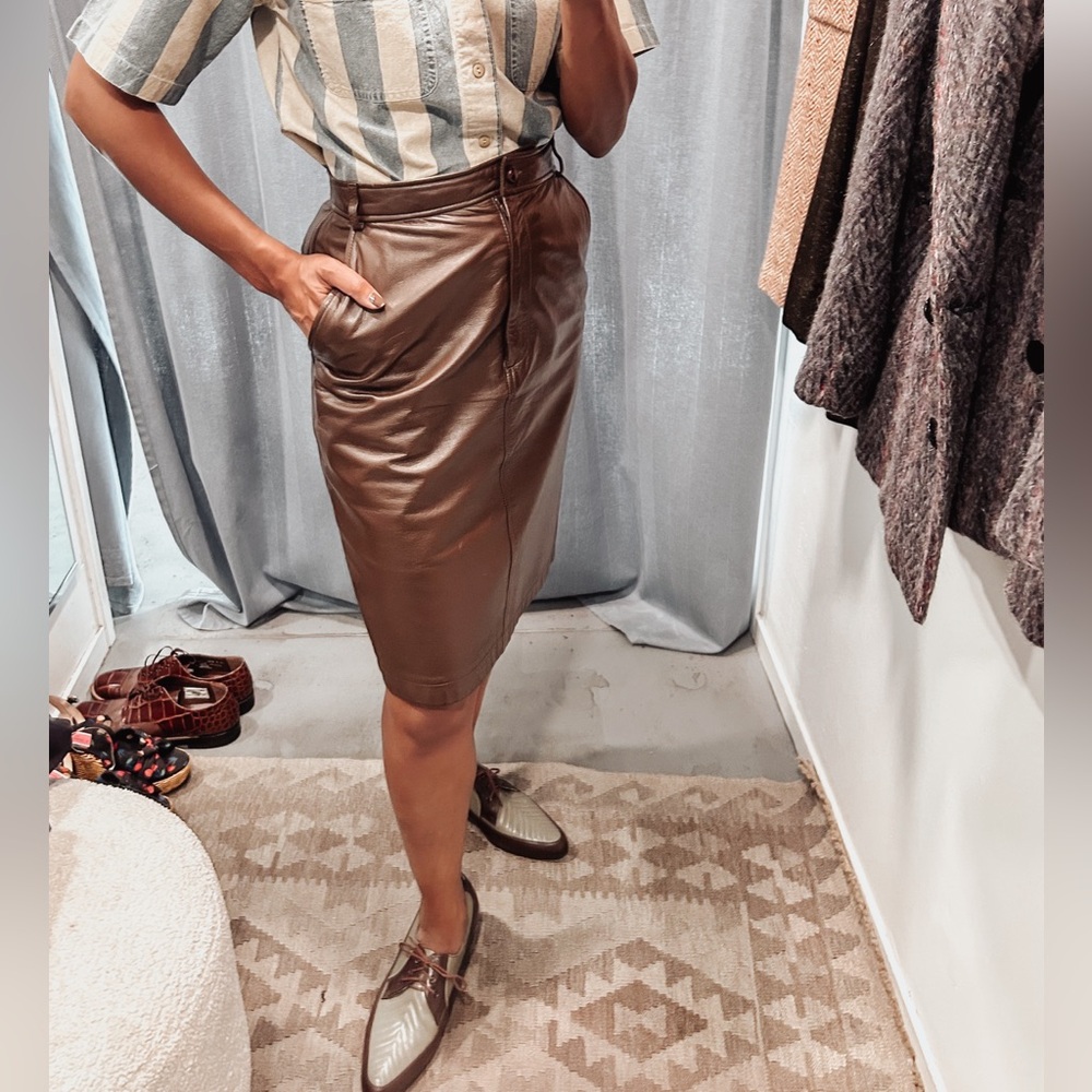 Vintage JH Collectibles Dark Brown Leather Pencil Skirt